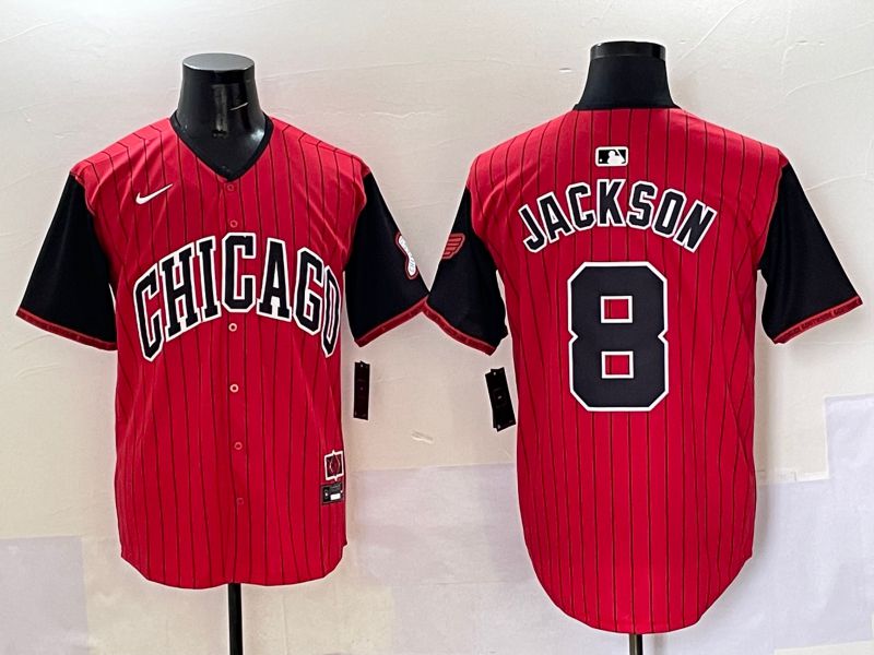 Men 2025 Chicago White Sox #8 Jackson Red Stripe Joint Name Nike MLB Jersey style 31->chicago white sox->MLB Jersey